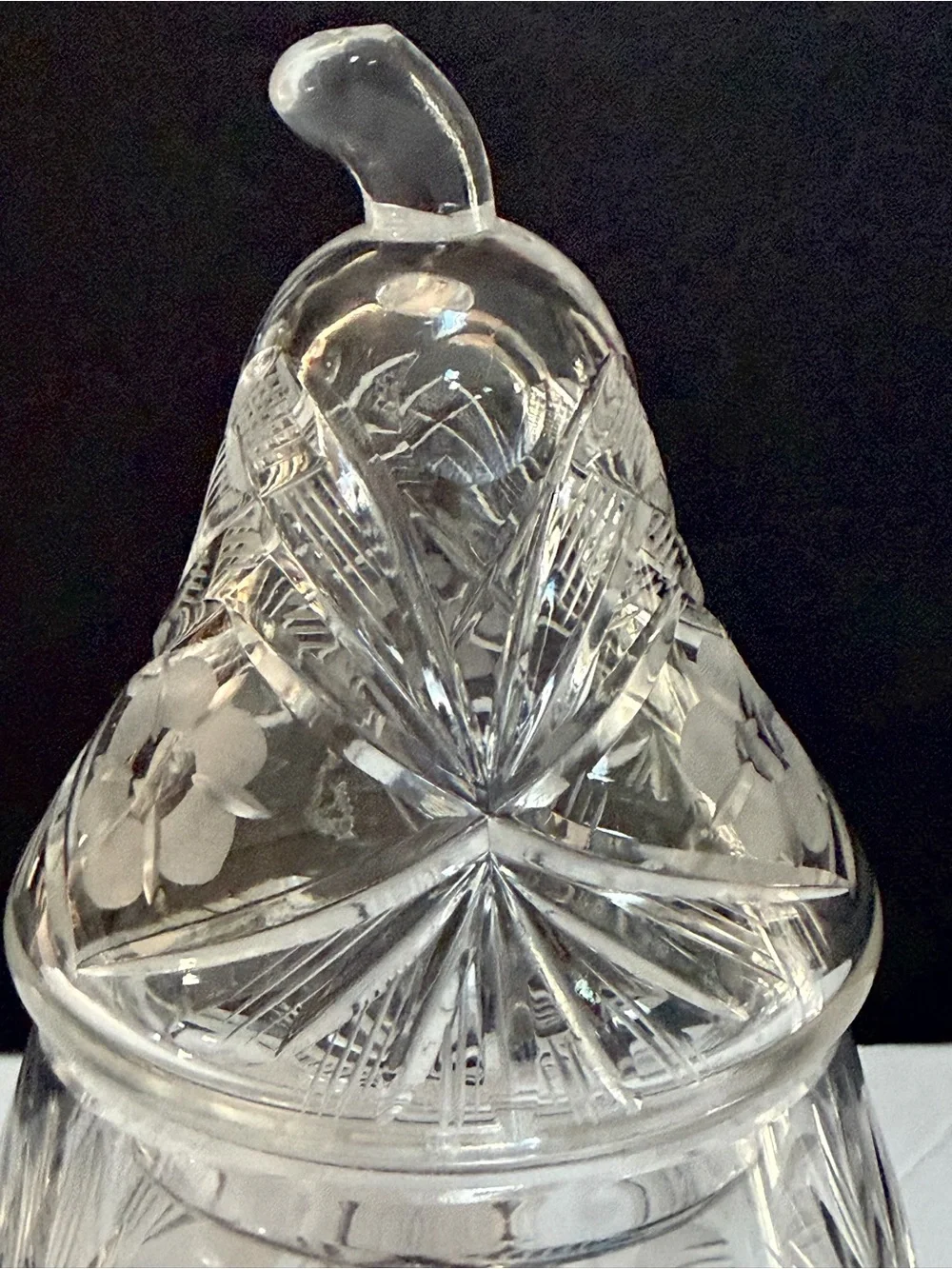 Cut Glass Pear-Shaped Covered Jar Candy Dish 6 3/4